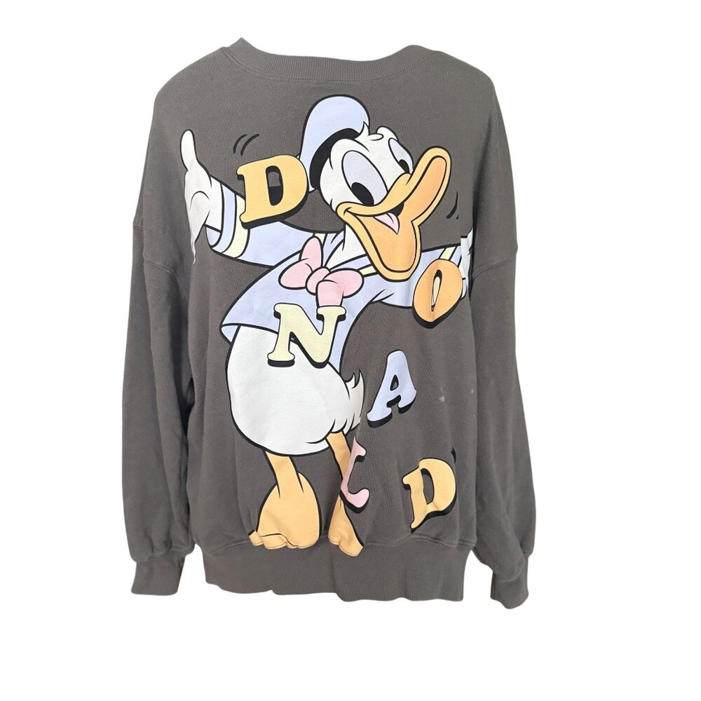 Disney Donald Duck Vintage Graphic Sweatshirt M Gray Long Sleeve Pullover Crewne
